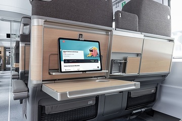 Neues ICE Innendesign - 1. Klasse im ICE 3neo Sitze mit Tablet- und Getränkehalter